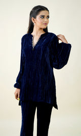 MIDNIGHT BLUE CRUSHED VELVET CO-ORD SET