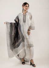 Cream Block Printed Suit with Dupatta