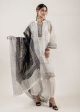 CREAM BLOCK PRINTED SUIT WITH DUPATTA