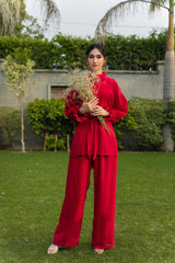 Maroon Pleated Co-ord Set