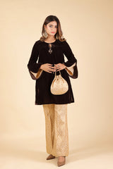 BROWN EMBROIDERED TOP WITH BROCADE PANTSUITS