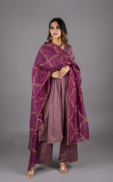 Deep Onion Pink Embroidered Suit Set with Embroidered Dupatta