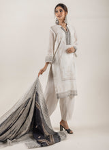 Cream Block Printed Suit with Dupatta