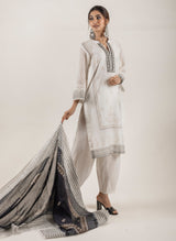 CREAM BLOCK PRINTED SUIT WITH DUPATTA