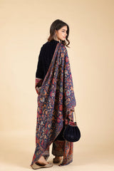 NAVY BLUE CRUSH SUIT WITH WOVEN CHANDERI DUPATTA