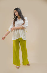 Off White Top with Lime Pleated Pant