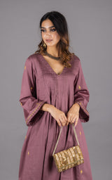 Deep Onion Pink Embroidered Suit Set with Embroidered Dupatta