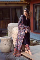 NAVY BLUE CRUSH SUIT WITH WOVEN CHANDERI DUPATTA