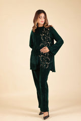 BOTTLE GREEN VELVET CO-ORD SET