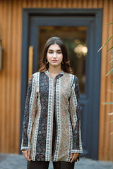 Black -Beige Woolen Cape For Women -Inching India