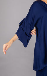 Flowy Navy Blue Co-ord Set with Scarf