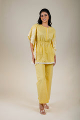 Yellow Embroidered Kaftan Set