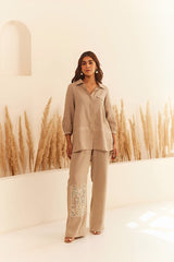 Beige Linen Shirt Set