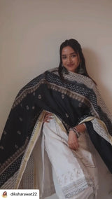 Cream Block Printed Suit with Dupatta