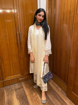 Cream Embroidered Suit Set with Organza Dupatta
