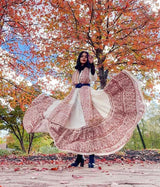 CREAM BLOCK PRINTED FRILLED ANARKALI
