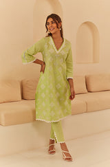 Gul Lime Green Cutwork Suit Set