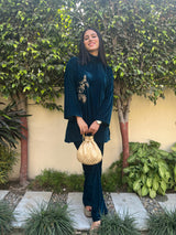 Teal Blue Embroidered Velvet Co-ord Set