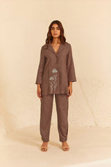 Brown Linen Coat Set