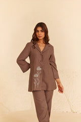 Brown Linen Coat Set