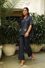Denim Floral Embroidered Top For Women-inching india