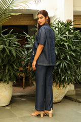 Denim Floral Embroidered Top For Women-inching india