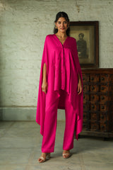 Hot Pink Embroidered Kaftan Set For Women-Inching India