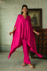 Hot Pink Embroidered Kaftan Set For Women-Inching India