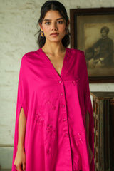 Hot Pink Embroidered Kaftan Set For Women-Inching India