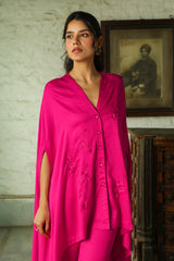 Hot Pink Embroidered Kaftan Set For Women-Inching India