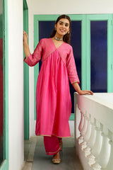 Pink Chanderi Women's Suit Set For Tradition wear