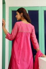 Pink Chanderi Women's Suit Set For Tradition wear
