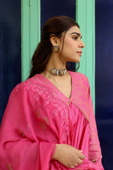 Pink Chanderi Women's Suit Set For Tradition wear