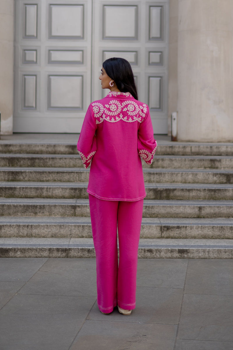 Pink Broderie Linen Set