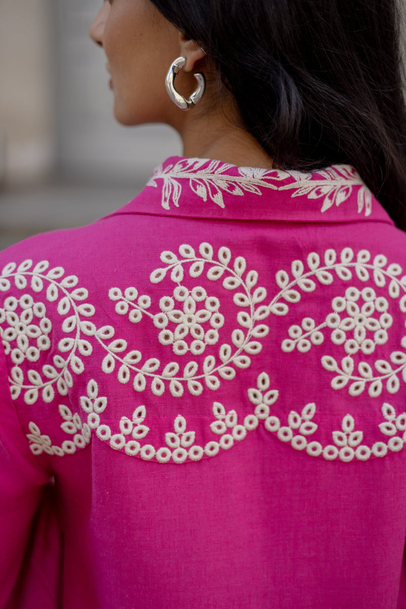 Pink Broderie Linen Set