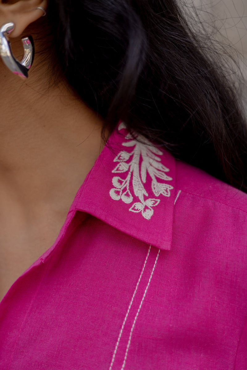 Pink Broderie Linen Set