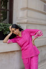 Pink Broderie Linen Set