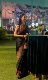 Black Hand Embroidered Paisley Saree