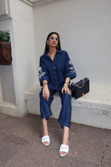 Noor Denim Embroidered Coord Set- Inching India