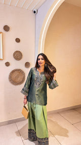 Green Crush Tissue Embroidered Farshi Set