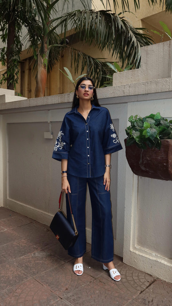 Noor Denim Embroidered Coord Set