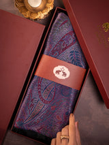 Wine metallic paisley shimmer stole draped elegantly, packed in a gift box