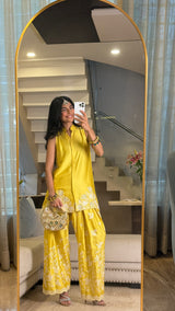 Ziya Yellow Cutwork Embroidered Farshi Set