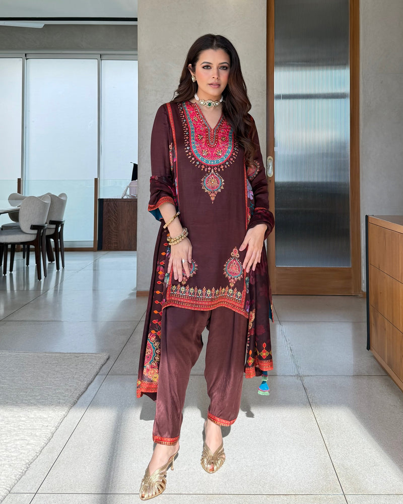 Meher Chocolate Contrast Printed Set