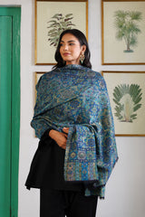 Teal blue shawl styled elegantly for women's wedding gifting