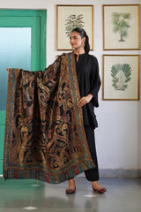 Kani weave detail on jewel tone paisley luxury shawl