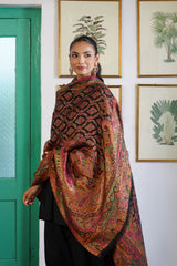 Multicolor shawl folded to showcase floral paisley pattern
