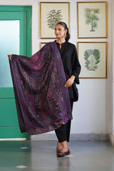 Double-sided stole showing both gold black and purple blue sides