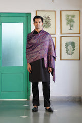 Wine shimmer stole draped over shoulder, festive gift for her