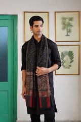 Black woven stole for men, a winter gift for him